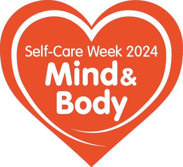 'Self Care Week 2024 Mind & Body.' written in red heart shape. 