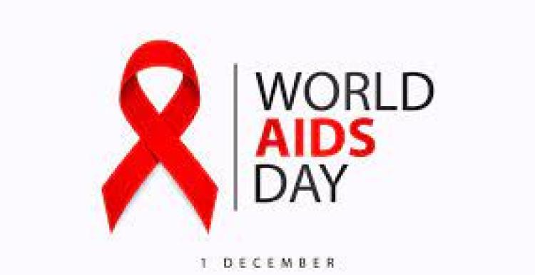 'World Aids Day. 1 December'  Red ribbon image. 