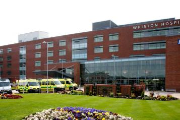 The entrance to Whiston Hospital