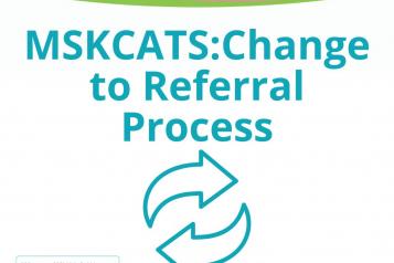 MSKCATS: Change to referral process. Warrington and Halton Hospital NHS logo. Two arrows in a circle. 