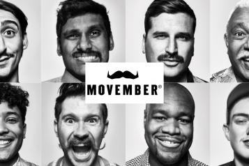 Movember with moustache image. Different men with moustaches smile.  