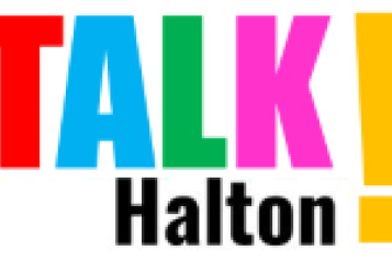 Talk Halton logo, with colorful letters and an exclamation mark. 