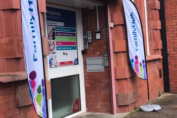 Photograph of the entrance to the new Kingsway Family Hub. 
