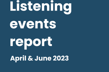 Healthwatch Halton Listening Events Report cover. Dated April & June 2023. Halton Hospital