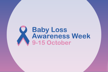 'Baby Loss Awareness Week. 9-15 October.' Blue and oink ribbon image. 