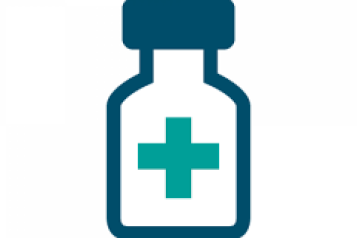 Image of a medication bottle, in Healthwatch blue and green colours. 