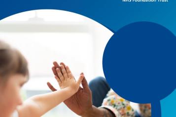 Mersey Care NHS Foundation Trust logo. Image of a child high fiving an adult.