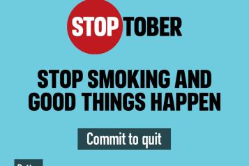 'STOPTOBER. STOP SMOKING AND GOOD THINGS HAPPEN. COMMIT TO QUIT. Better Health. Let's do this.' NHS and HM Government logos. 