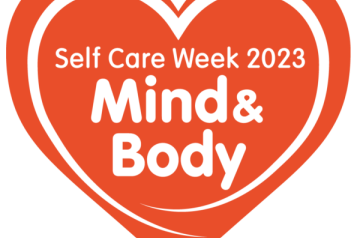 'Self Care Week 2023 Mind & Body.' written in red heart shape. 
