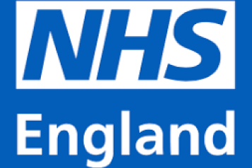 'NHS England' blue and white logo. 