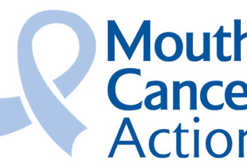 Mouth Cancer Action logo - A blue looped ribbon with the words Mouth Cancer Action to the right.