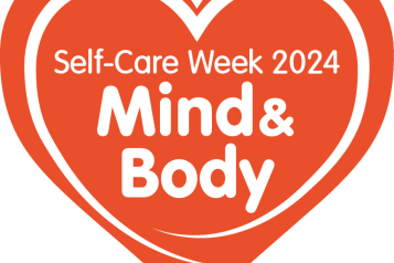 'Self Care Week 2024 Mind & Body.' written in red heart shape. 