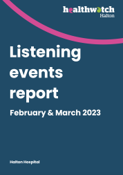Report cover with a blure background. White text, Listening events report February and March 2023